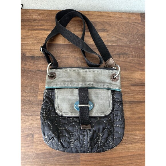 Fossil Key-Per Quilted Purse Bag Silver Trim Black Crossbody Shoulder - Picture 1 of 12